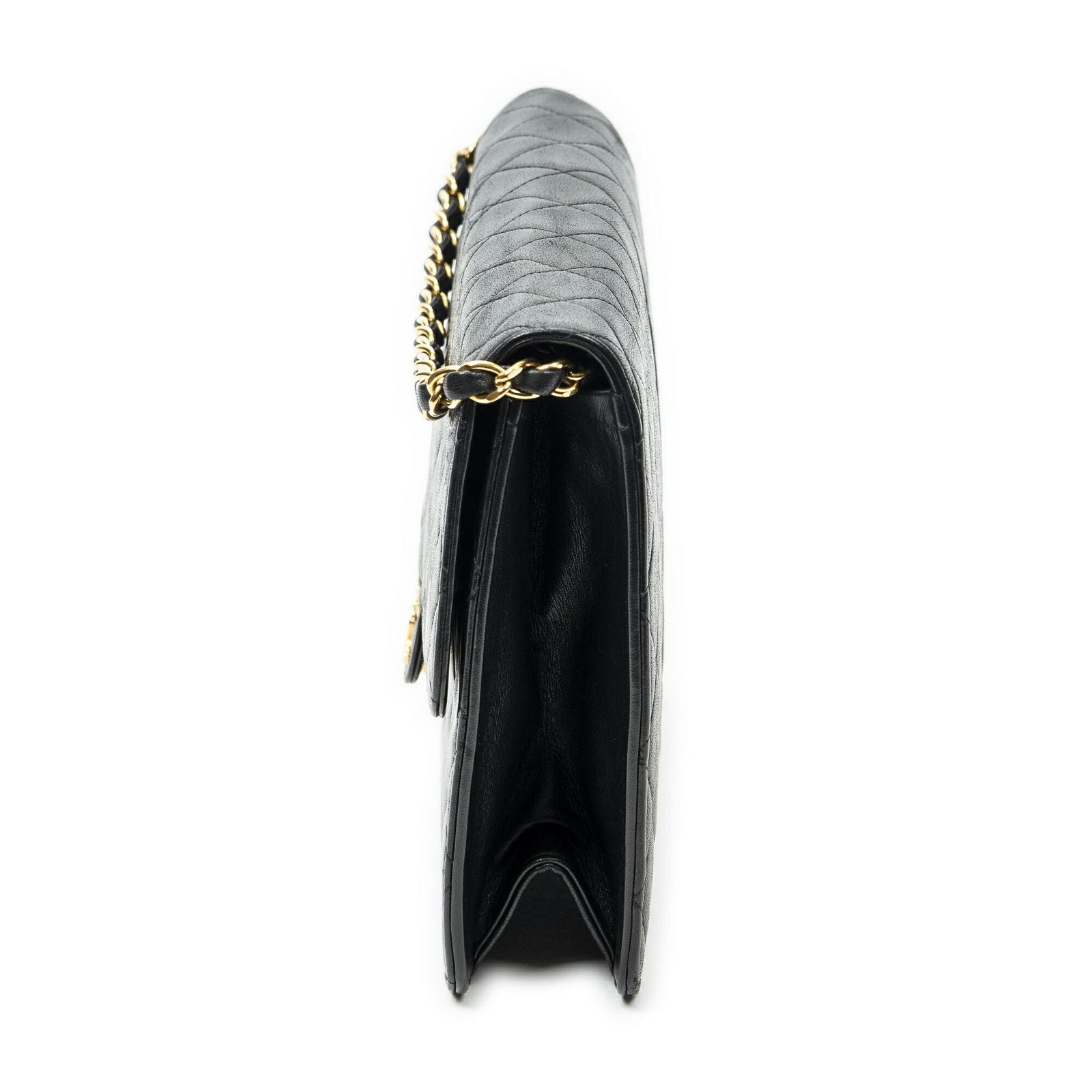 Chanel Vintage Pushlock Straight Flap Black Quilted Lambskin Leather — view 3
