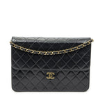 Chanel Vintage Pushlock Straight Flap Black Quilted Lambskin Leather