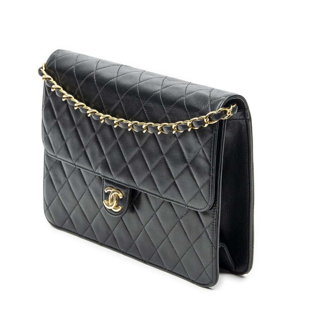 Chanel Vintage Pushlock Straight Flap Black Quilted Lambskin Leather — view 2