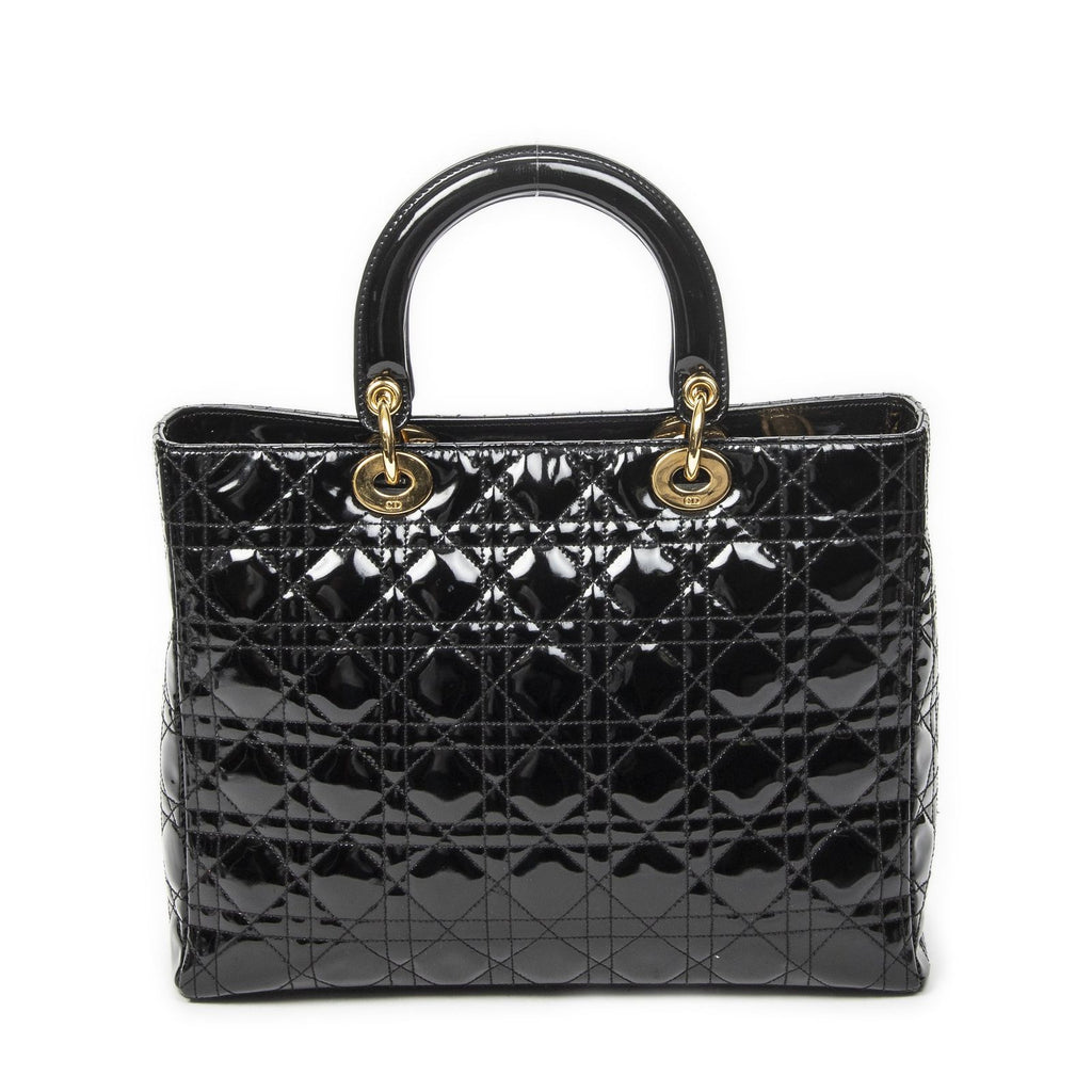 Dior Large Lady Dior Zip Black Cannage Patent Leather Handbag — view 5