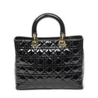 Dior Large Lady Dior Zip Black Cannage Patent Leather Handbag — view 5