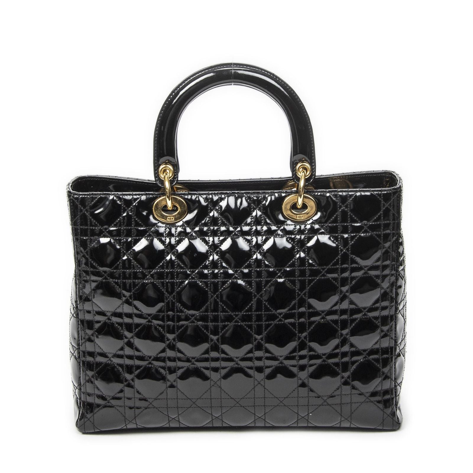 Dior Large Lady Dior Zip Black Cannage Patent Leather Handbag — view 5