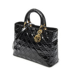 Dior Large Lady Dior Zip Black Cannage Patent Leather Handbag — view 2