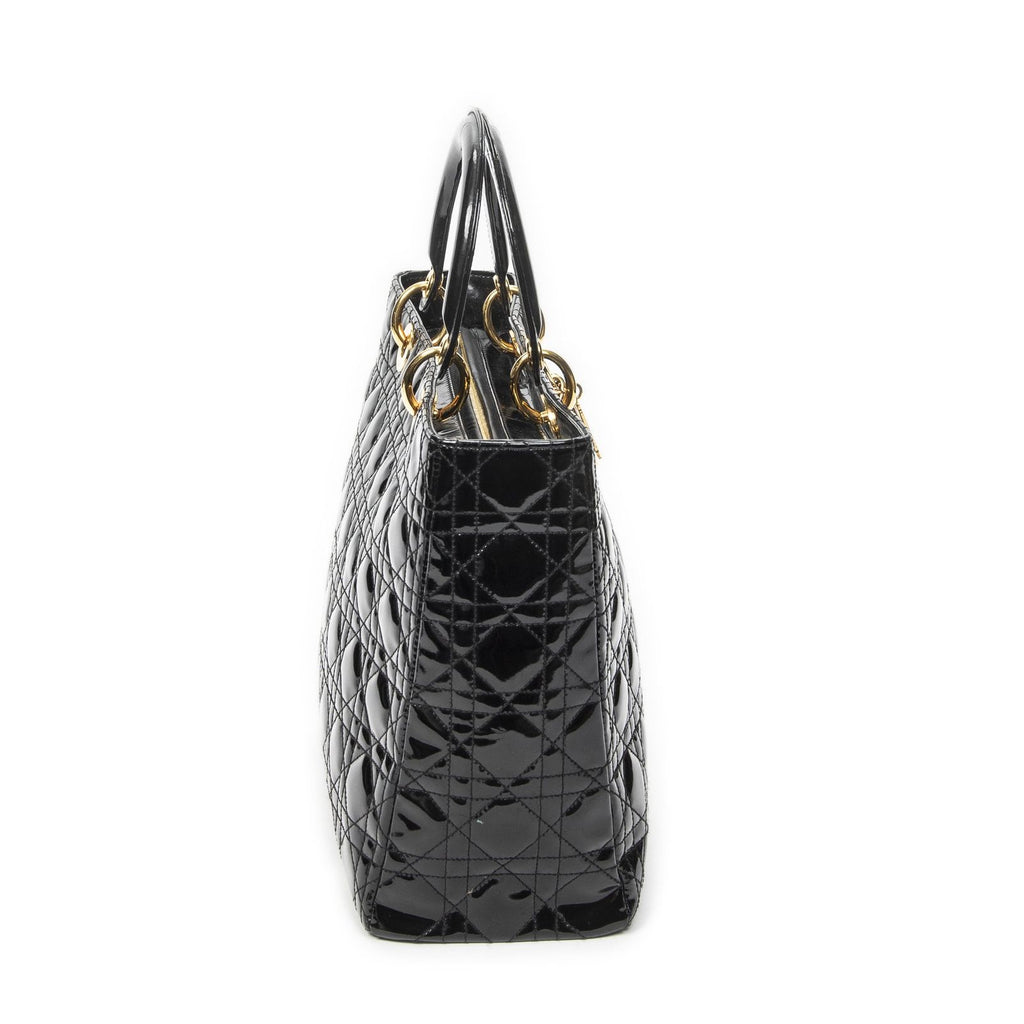 Dior Large Lady Dior Zip Black Cannage Patent Leather Handbag — view 4