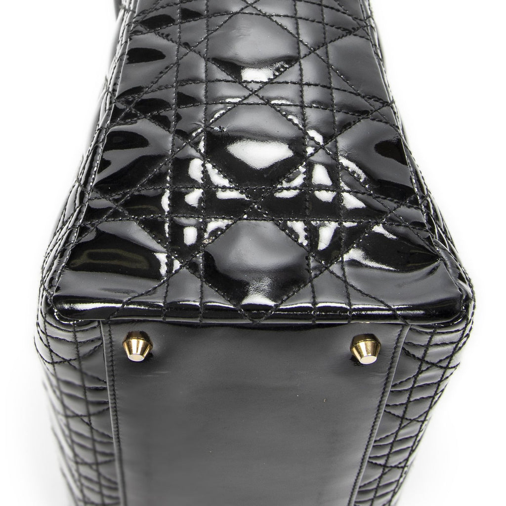 Dior Large Lady Dior Zip Black Cannage Patent Leather Handbag — view 7