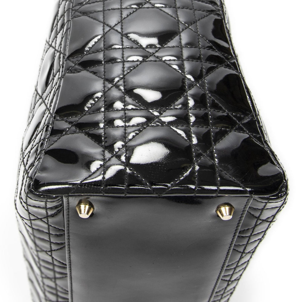 Dior Large Lady Dior Zip Black Cannage Patent Leather Handbag — view 8