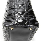 Dior Large Lady Dior Zip Black Cannage Patent Leather Handbag — view 8