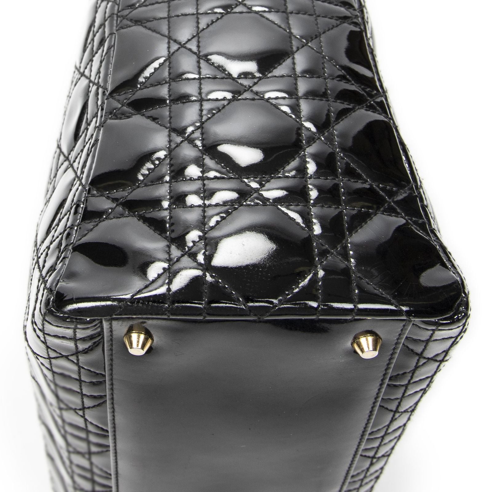 Dior Large Lady Dior Zip Black Cannage Patent Leather Handbag — view 8