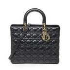Dior Large Lady Dior Zip Black Canada Lambskin Leather Handbag