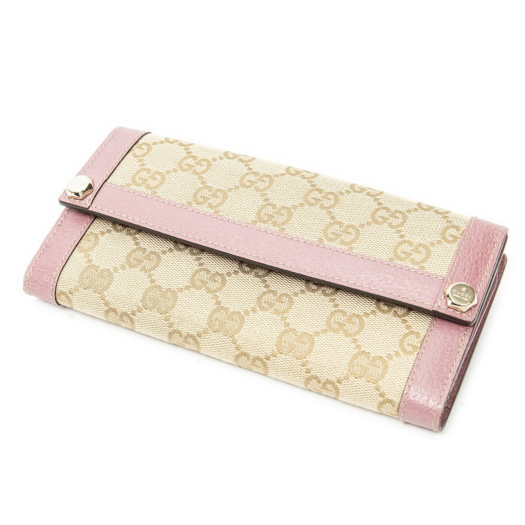 Gucci Continental Wallet Beige Pink GG Canvas
