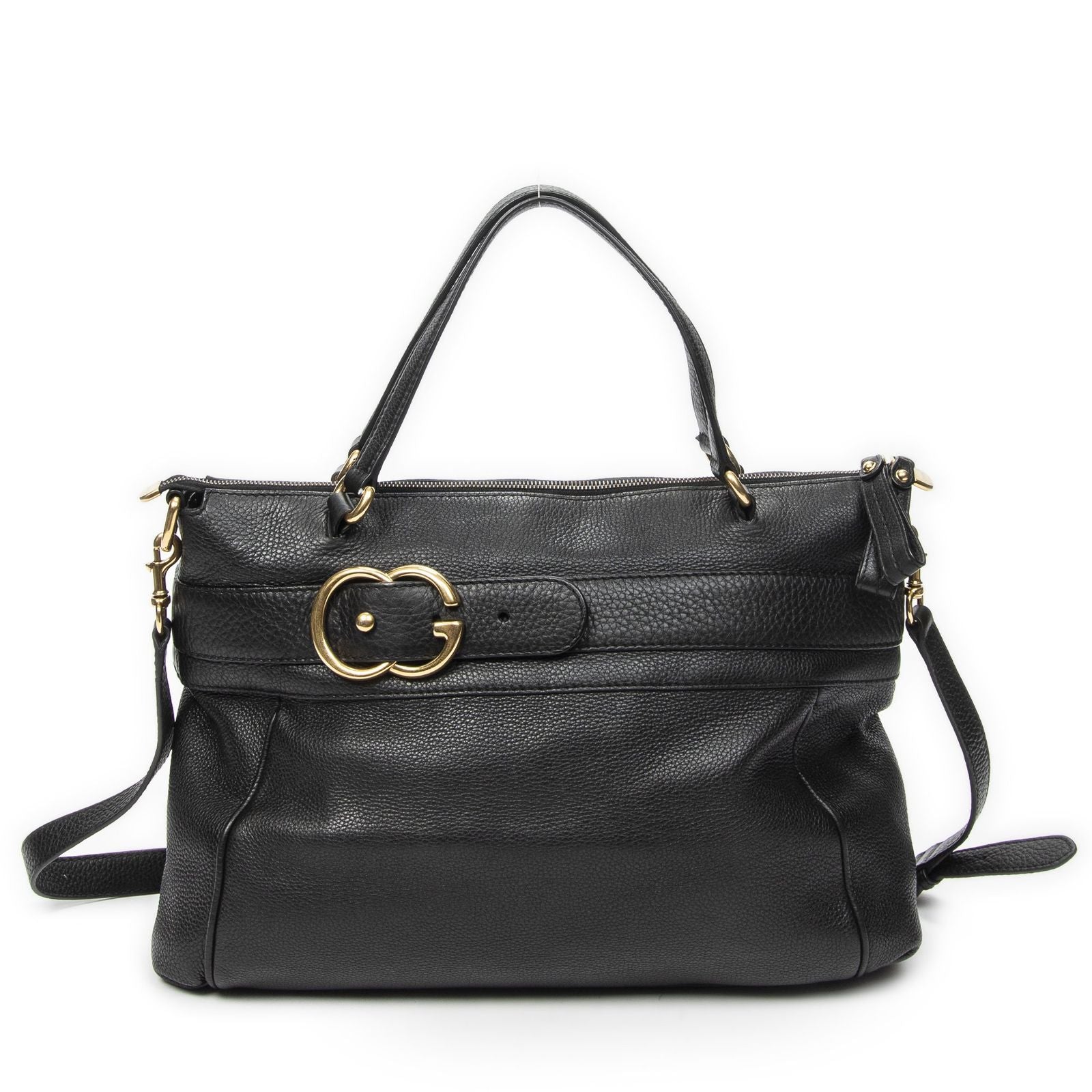 Gucci GG Ride Top Handle Black Gray Calfskin Leather