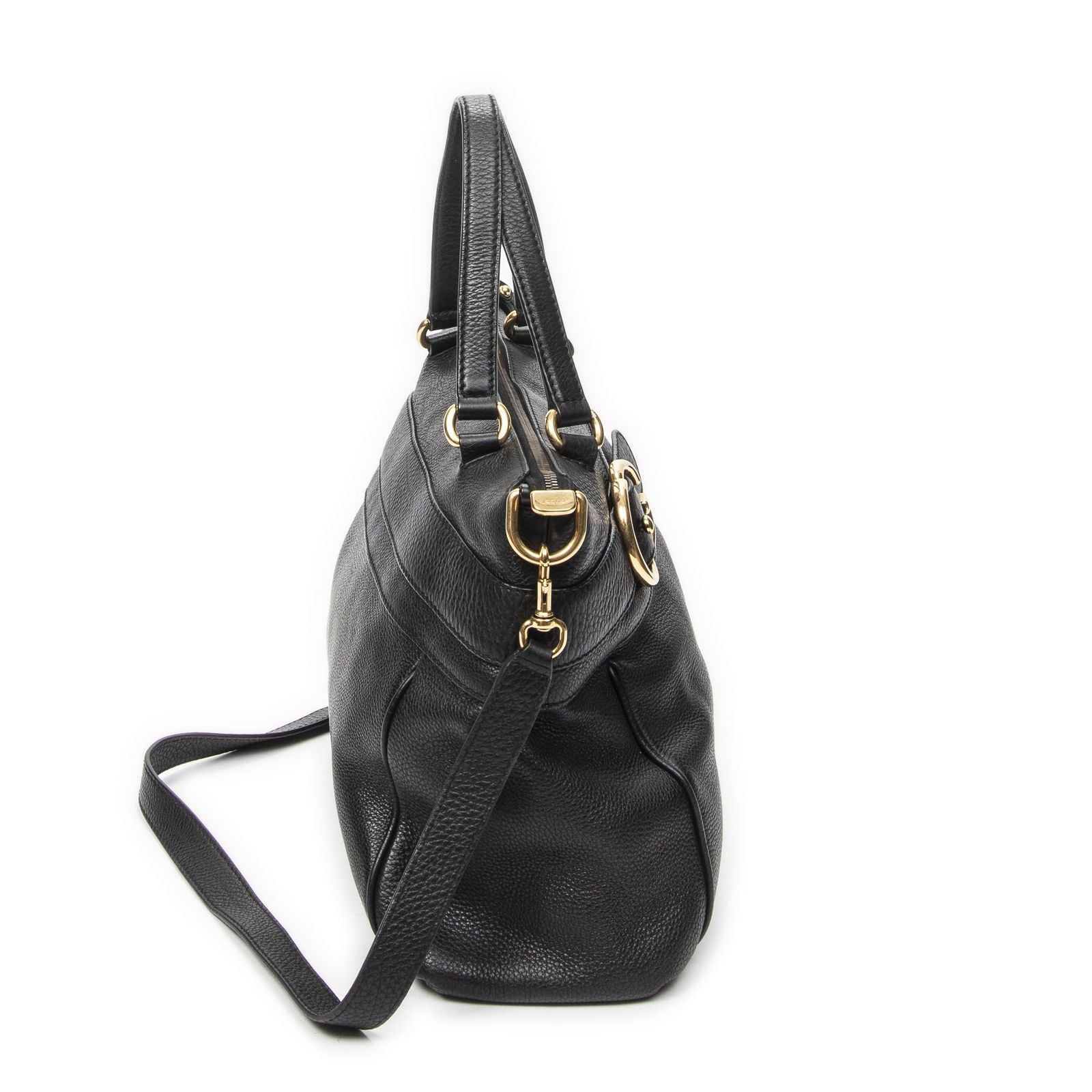 Gucci GG Ride Top Handle Black Gray Calfskin Leather — view 4