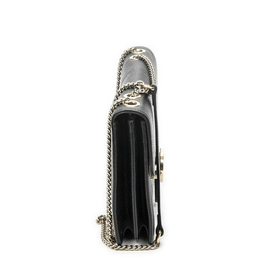 Gucci Small Interlocking GG Chain Crossbody Black Gray Calfskin Leather — view 4
