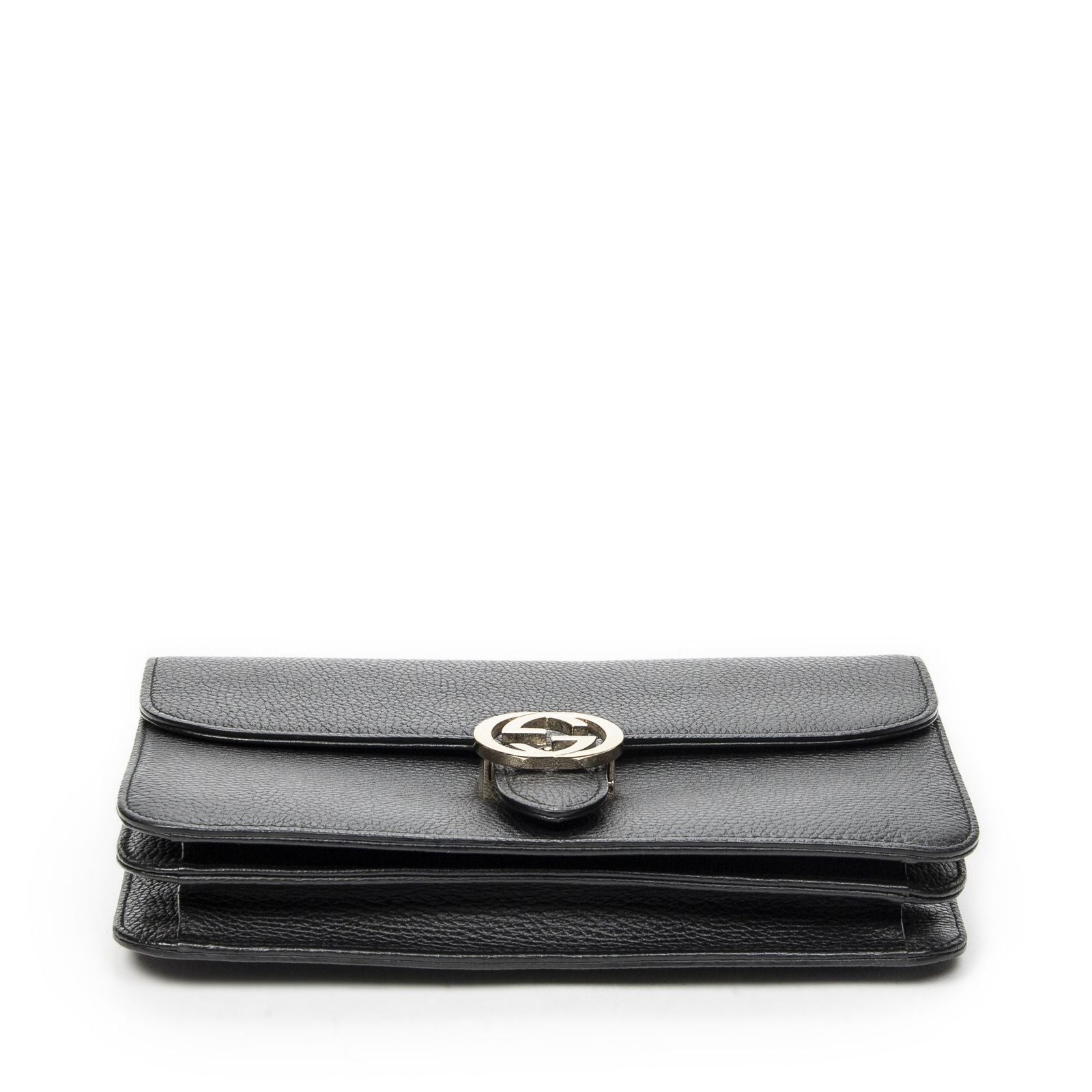 Gucci Small Interlocking GG Chain Crossbody Black Gray Calfskin Leather — view 6