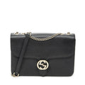 Gucci Small Interlocking GG Chain Crossbody Black Gray Calfskin Leather