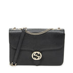 Gucci Small Interlocking GG Chain Crossbody Black Gray Calfskin Leather