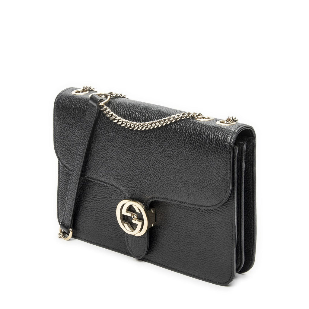 Gucci Small Interlocking GG Chain Crossbody Black Gray Calfskin Leather — view 2