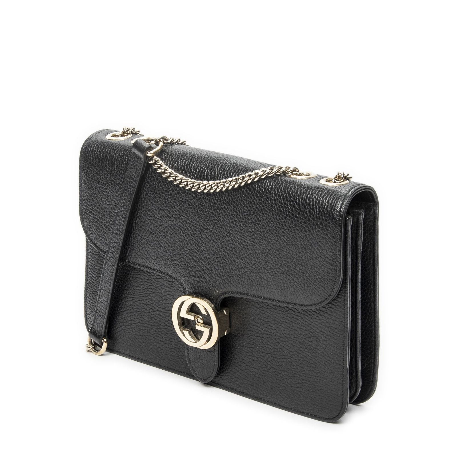 Gucci Small Interlocking GG Chain Crossbody Black Gray Calfskin Leather — view 2