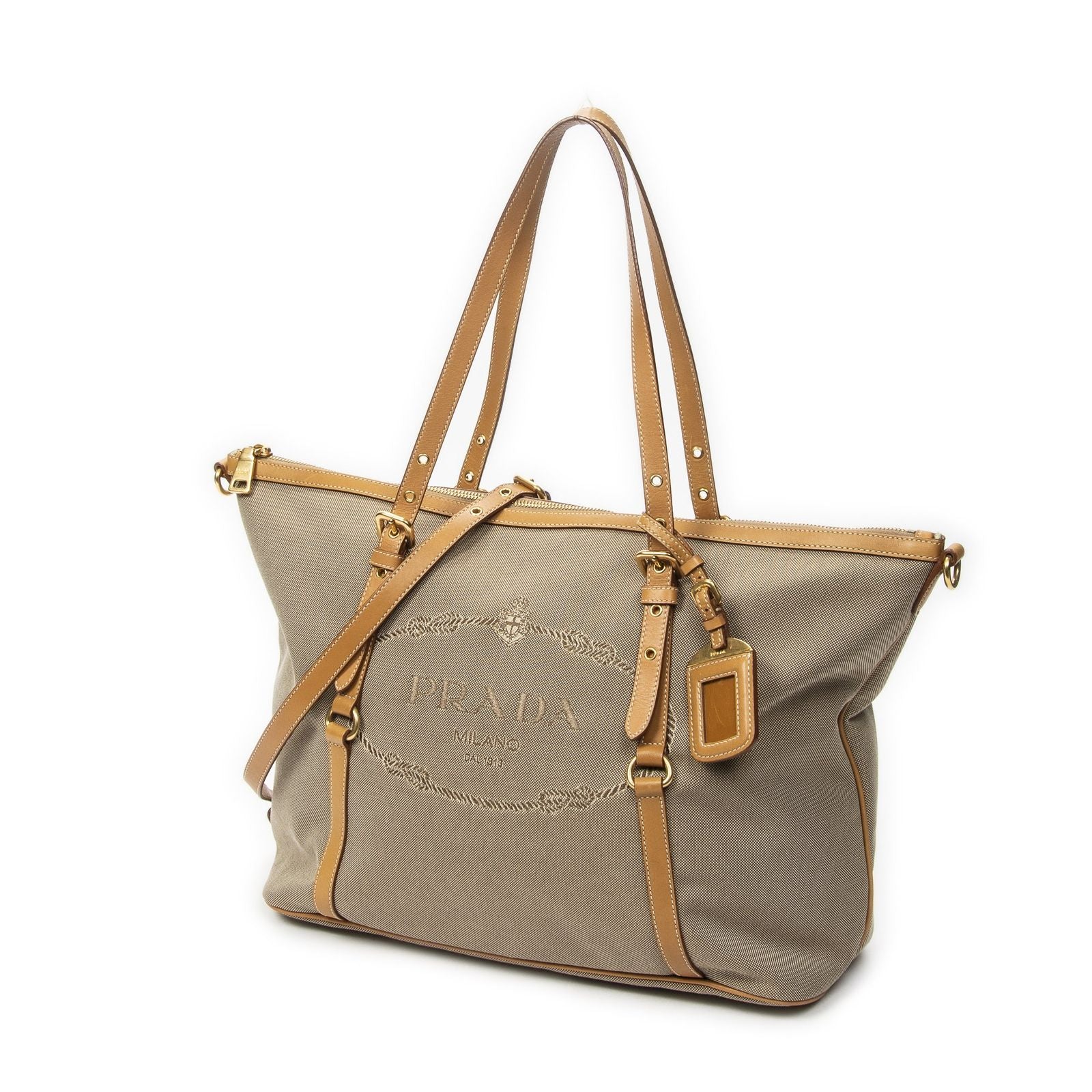 Prada Jacquard Shopping Tote Beige Tanjaca Canvas — view 2