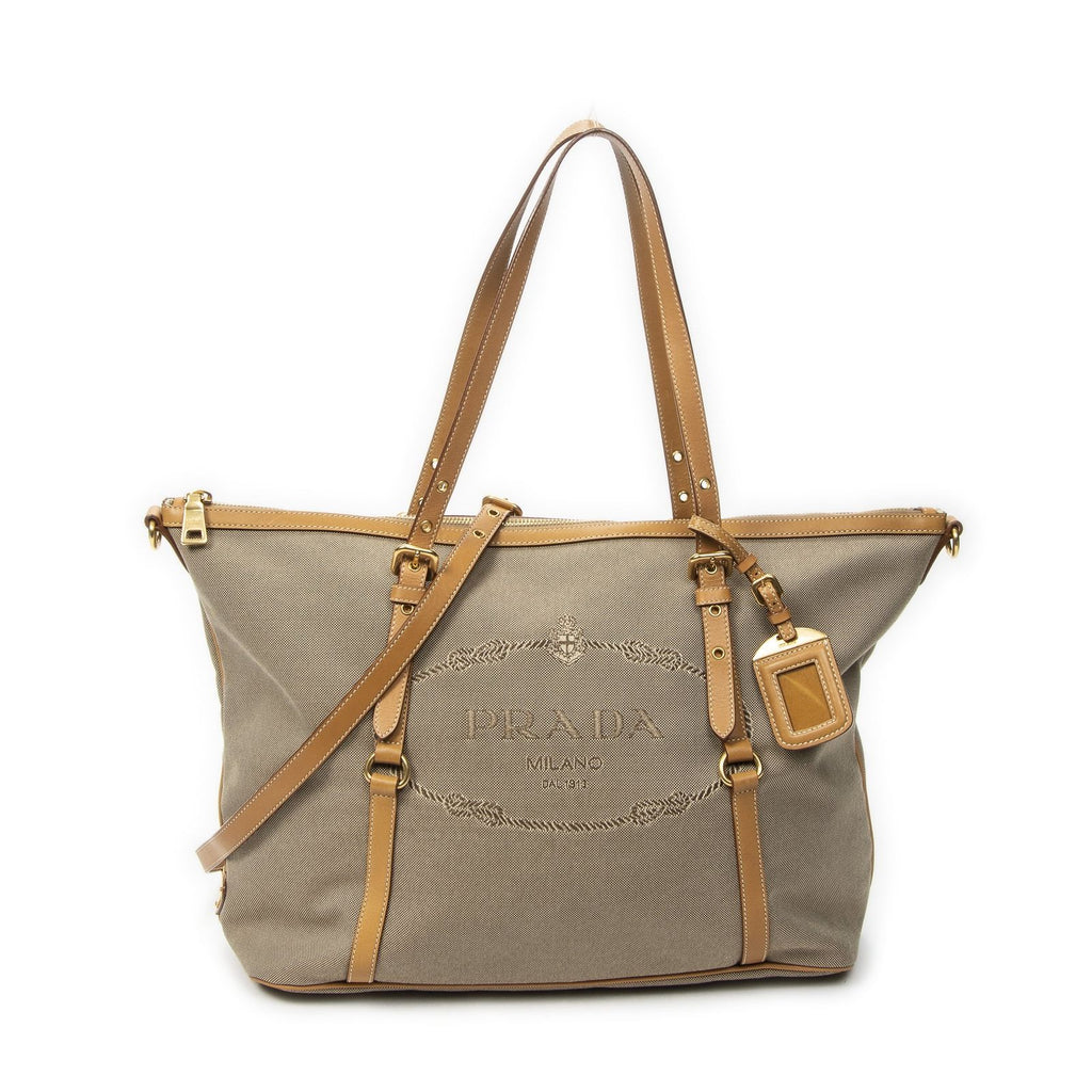 Prada Jacquard Shopping Tote Beige Tanjaca Canvas