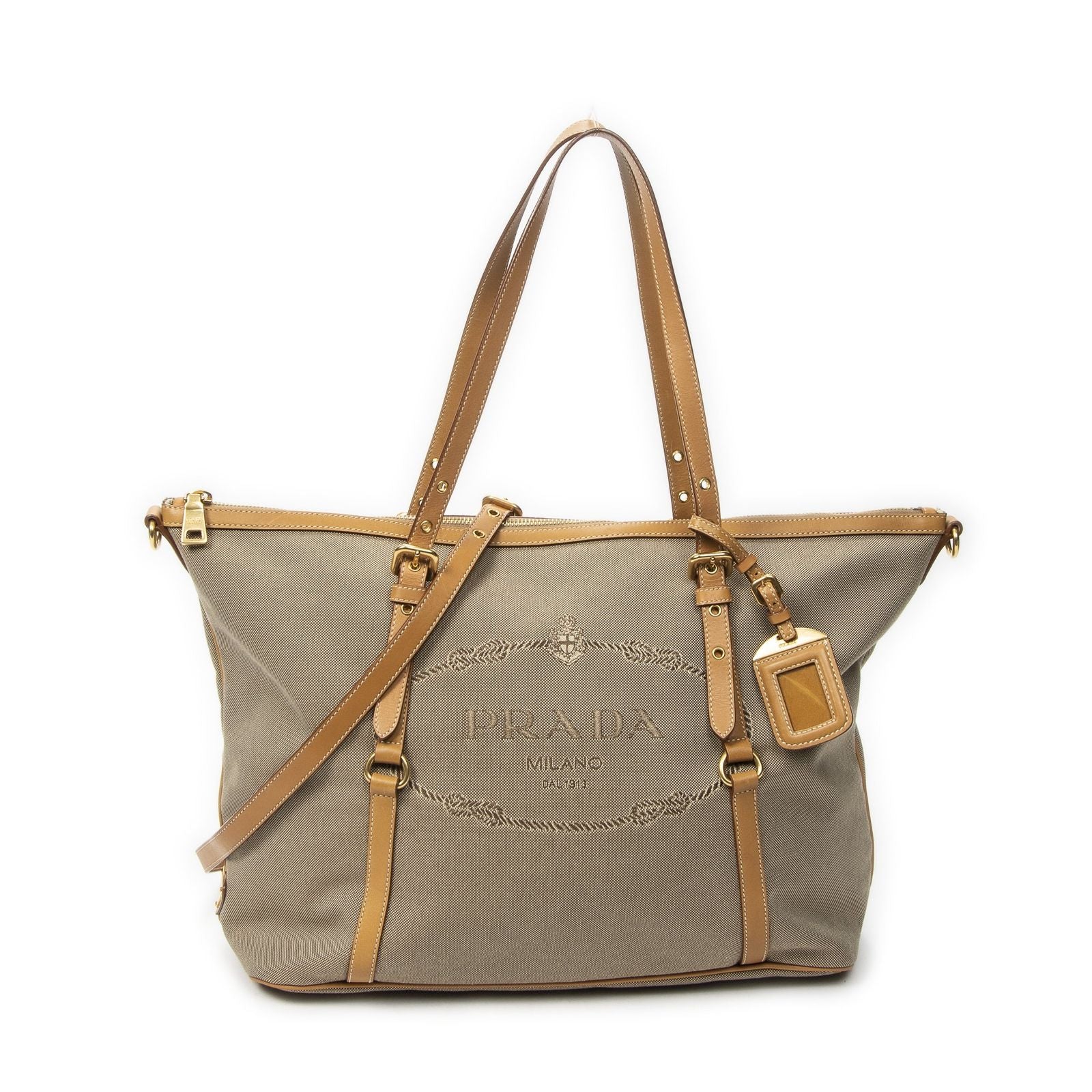 Prada Jacquard Shopping Tote Beige Tanjaca Canvas