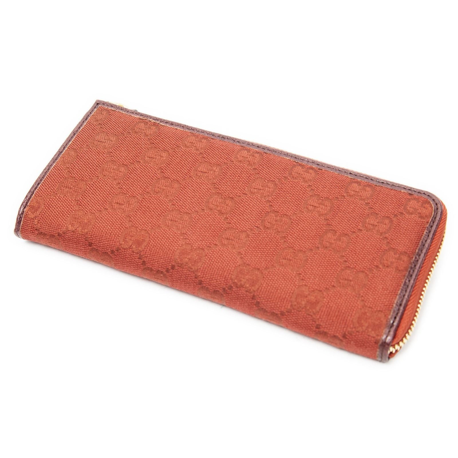 Gucci L-shaped Zip Around Wallet Red GG Canvas