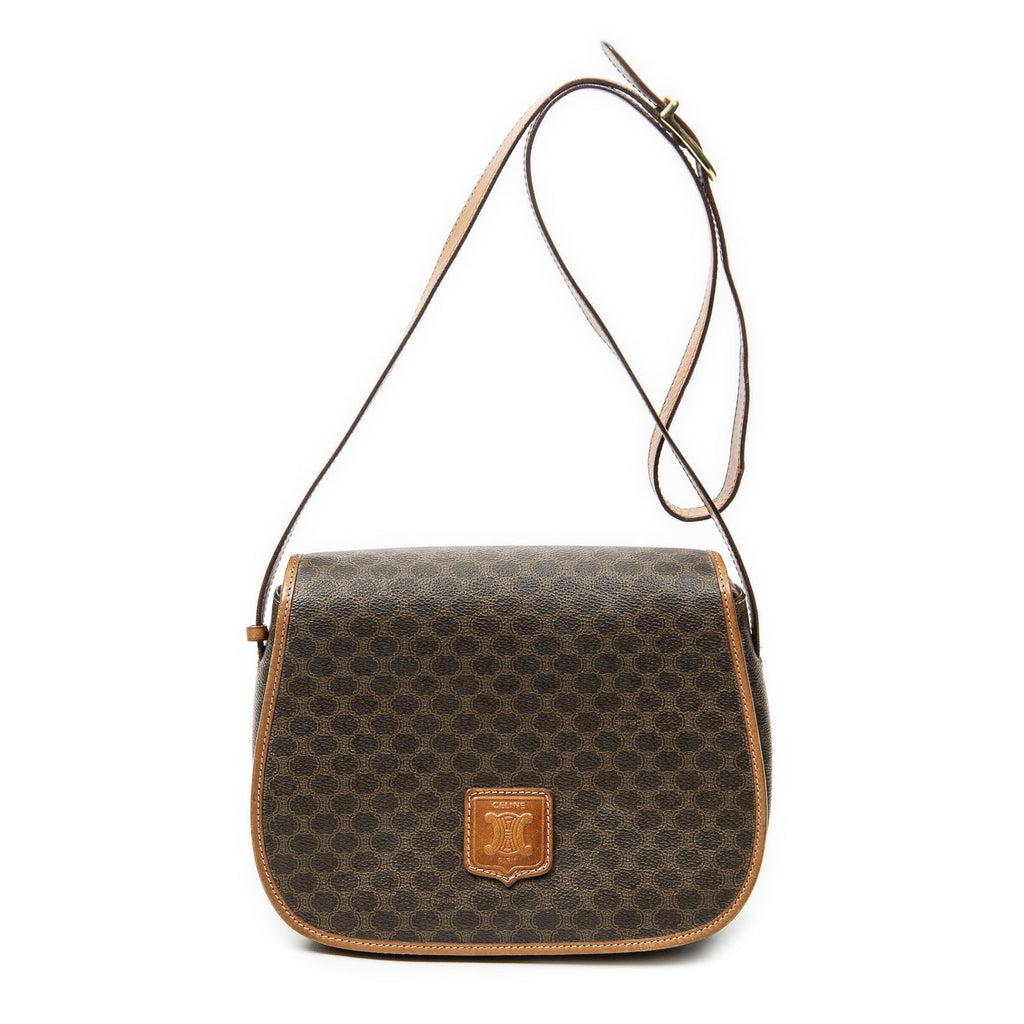 Celine Vintage Flap Crossbody Brown Macadam Canvas