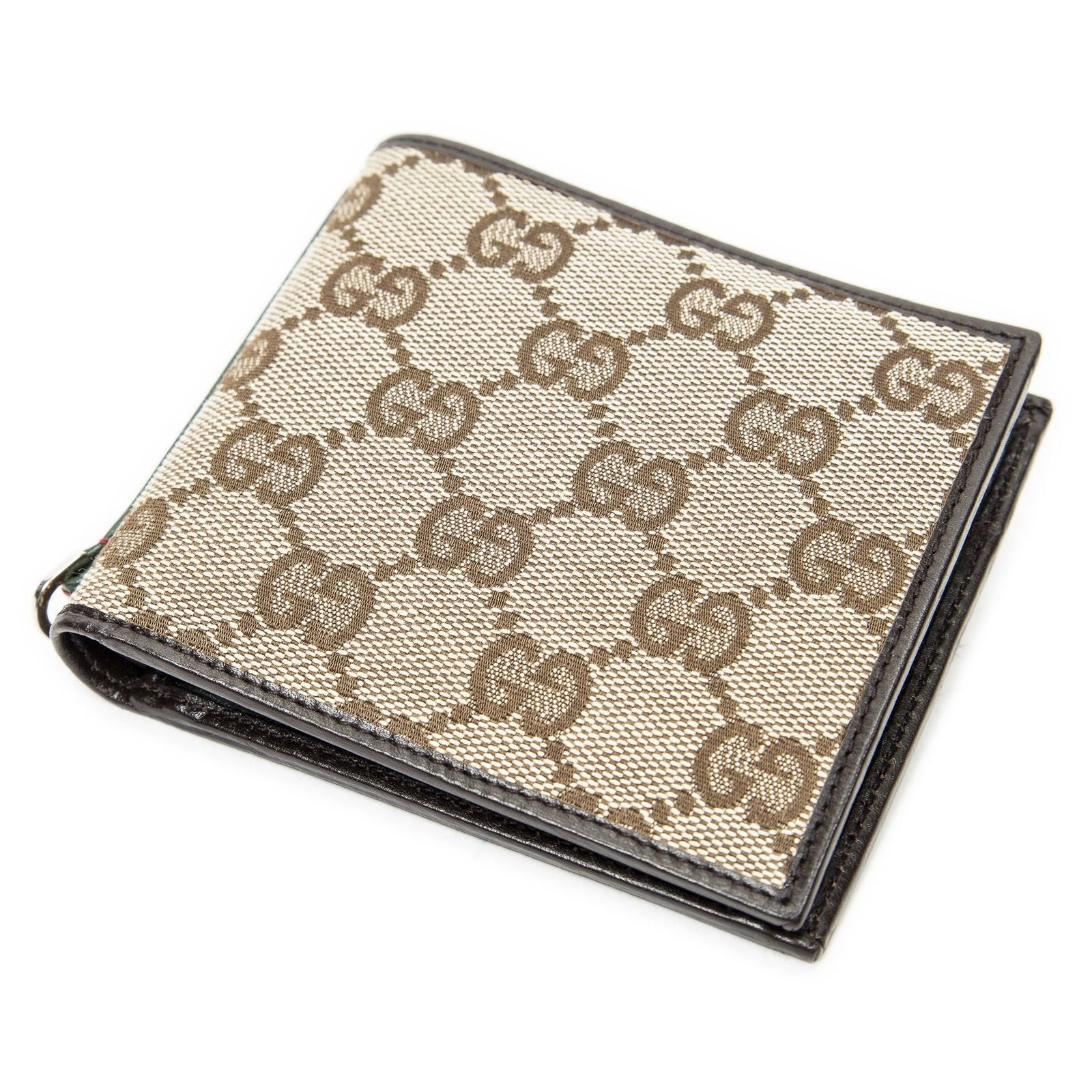 Gucci Web Bifold Wallet Beige Brown GG Canvas