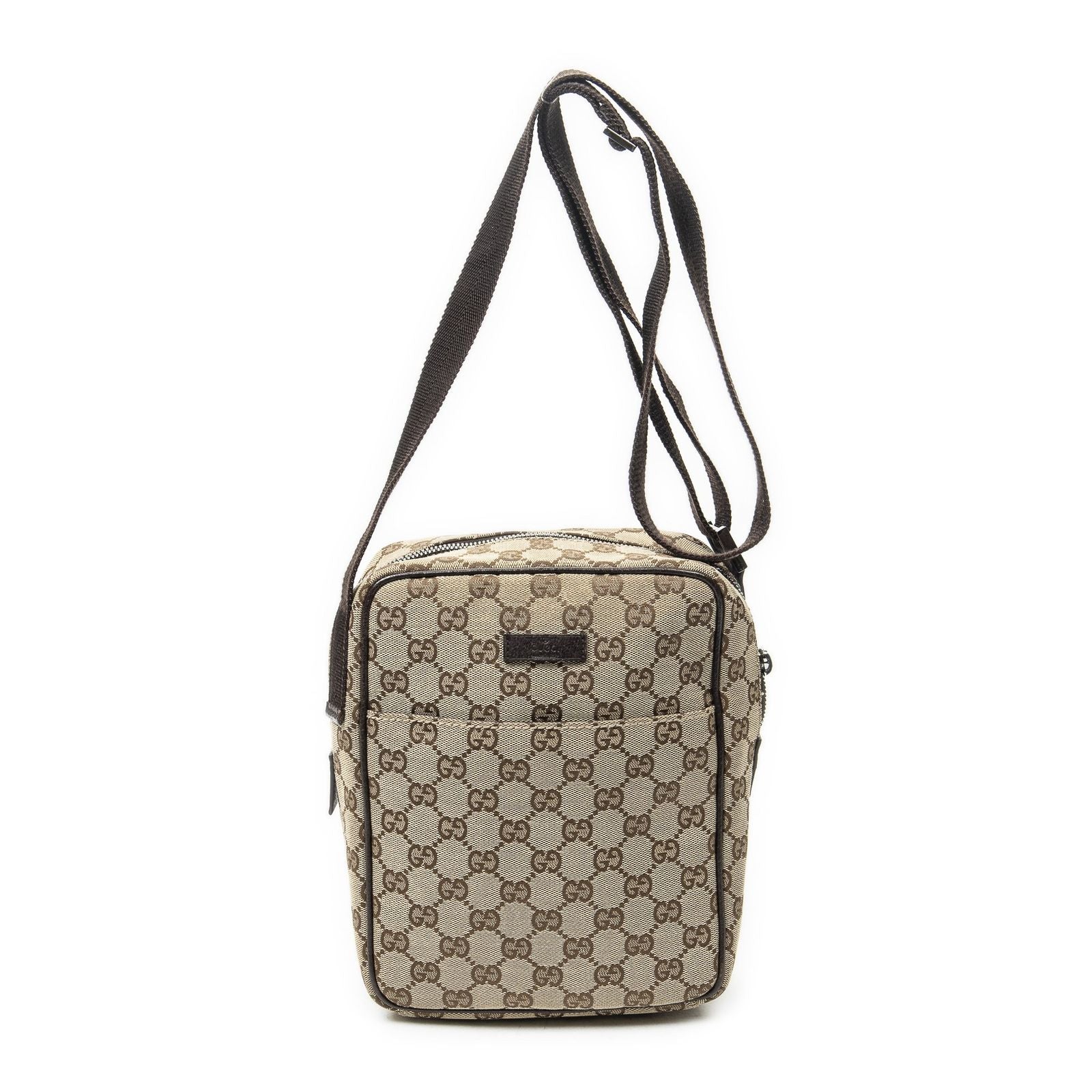 Gucci Mini Zip Crossbody Beige Brown GG Canvas