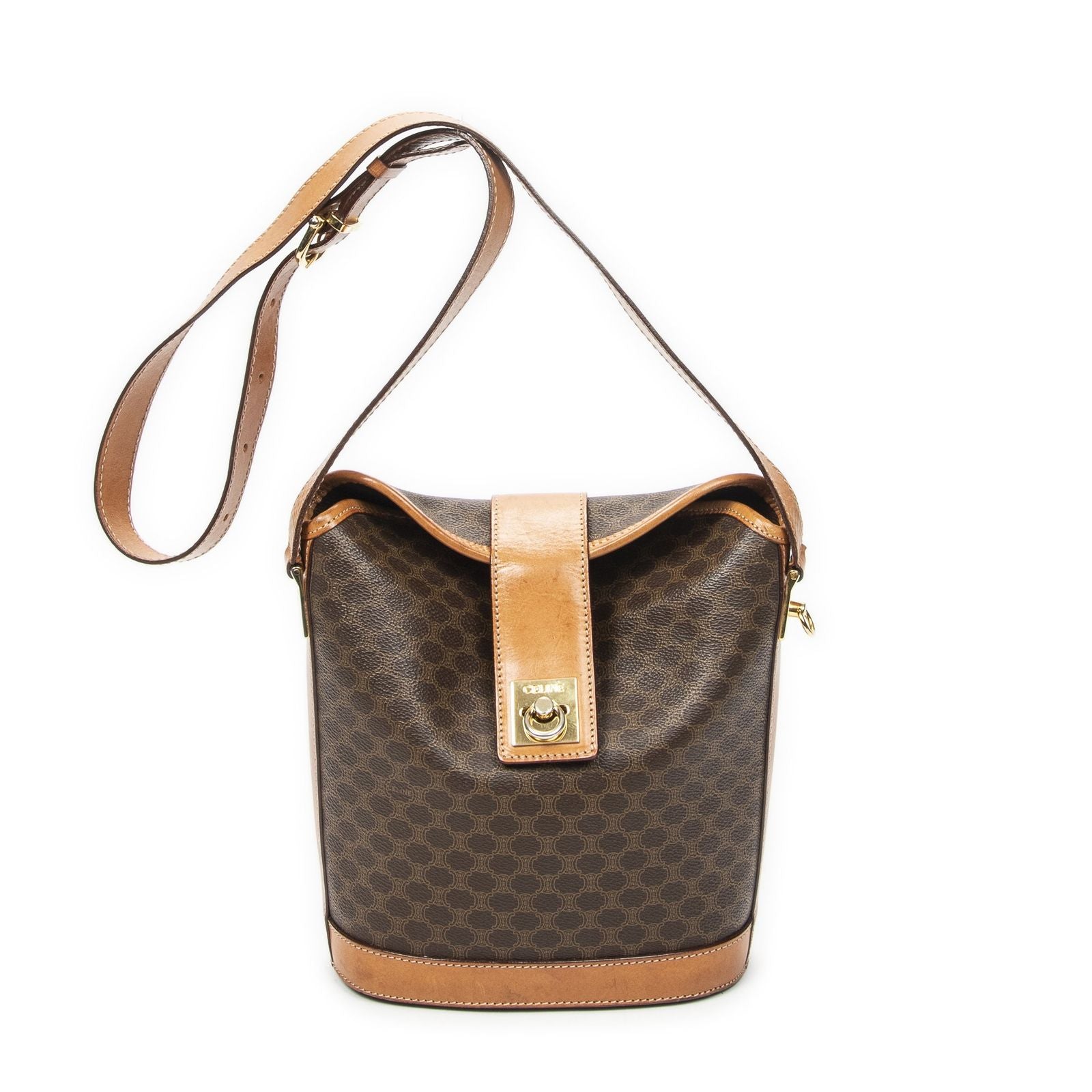 Celine Vintage Bucket Crossbody Brown Macadam Canvas