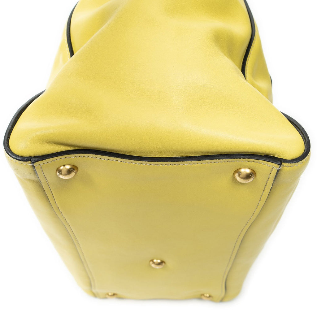 Prada Twin Pocket Double Handle Tote Yellow Vitello Soft Leather — view 8