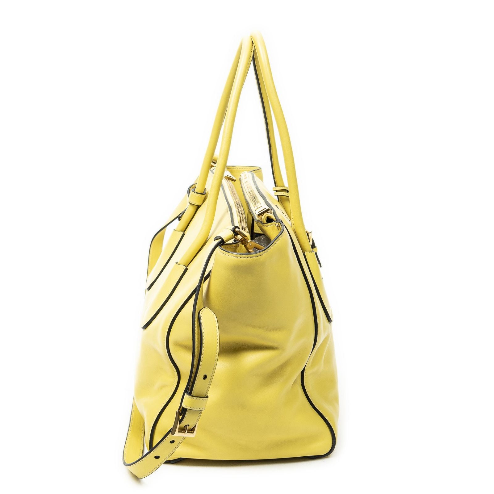 Prada Twin Pocket Double Handle Tote Yellow Vitello Soft Leather — view 4