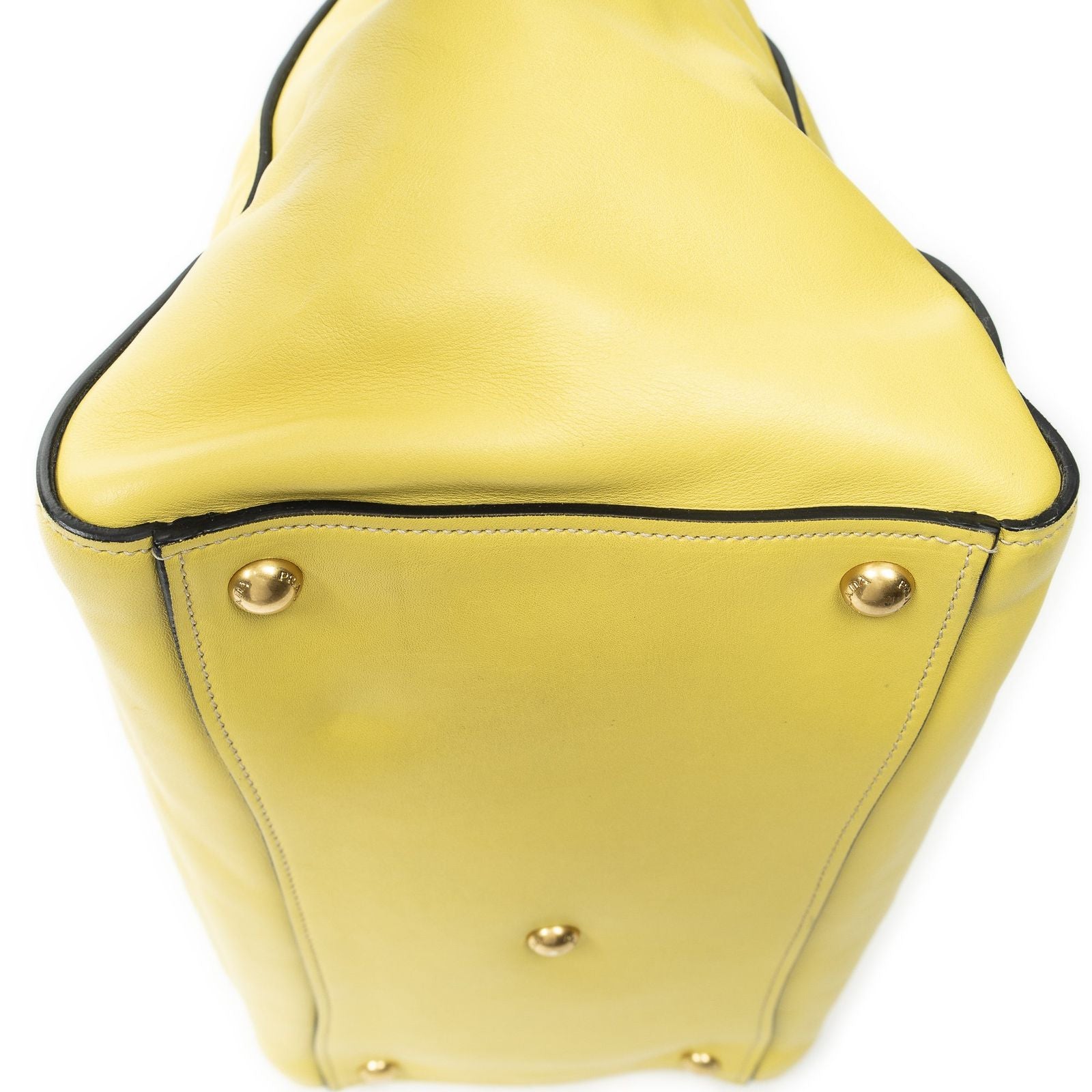 Prada Twin Pocket Double Handle Tote Yellow Vitello Soft Leather — view 7