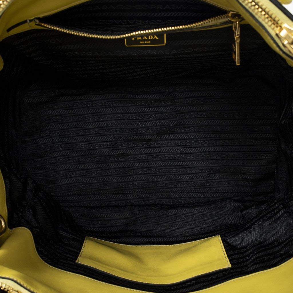 Prada Twin Pocket Double Handle Tote Yellow Vitello Soft Leather — view 9