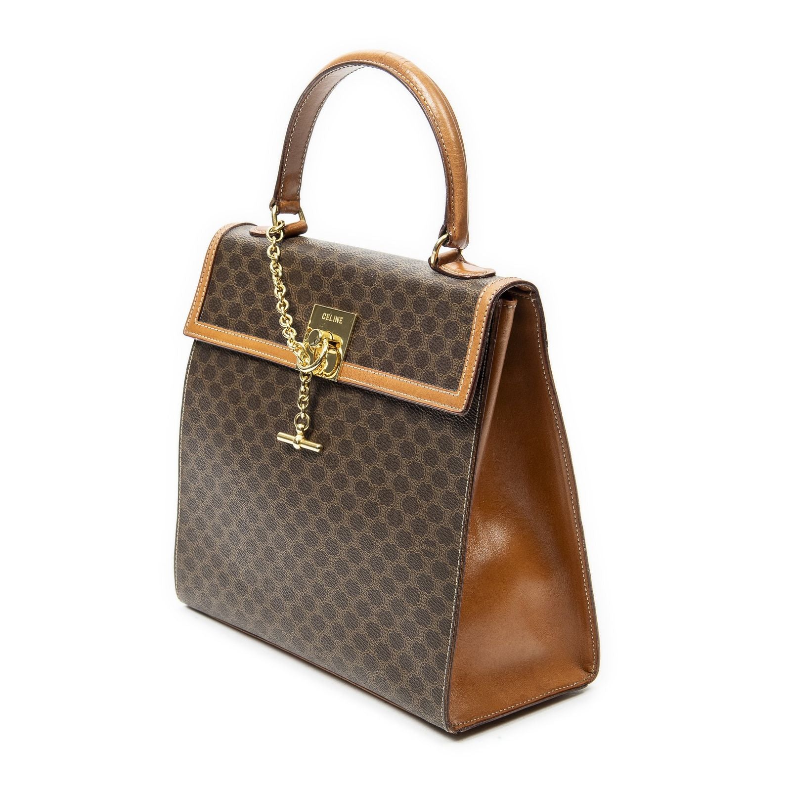 Celine Vintage Top Handle Flap Brown Macadam Canvas — view 2