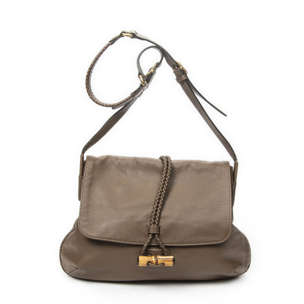 Gucci Jungle Grande Messsenger Brown Gray Calfskin Leather Messenger