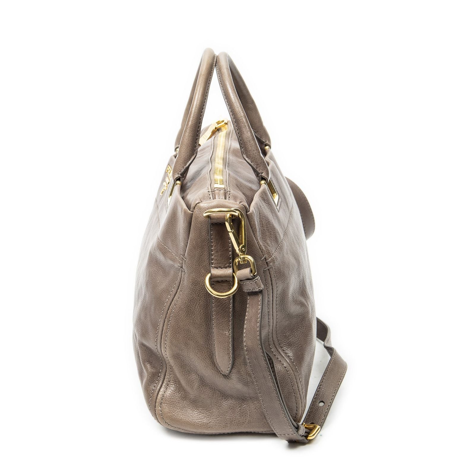 Prada Slip Pocket Soft Boston Light Brown Vitello Luxe Messenger — view 3
