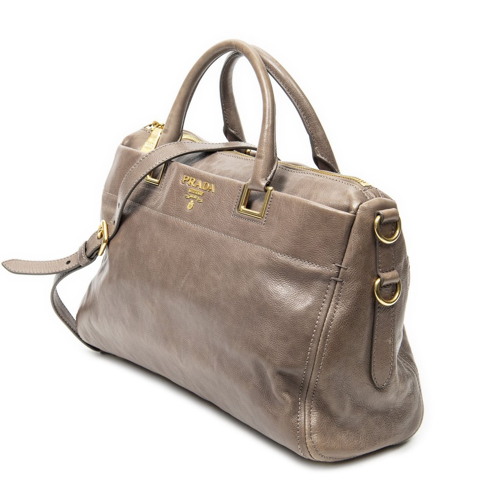 Prada Slip Pocket Soft Boston Light Brown Vitello Luxe Messenger — view 2