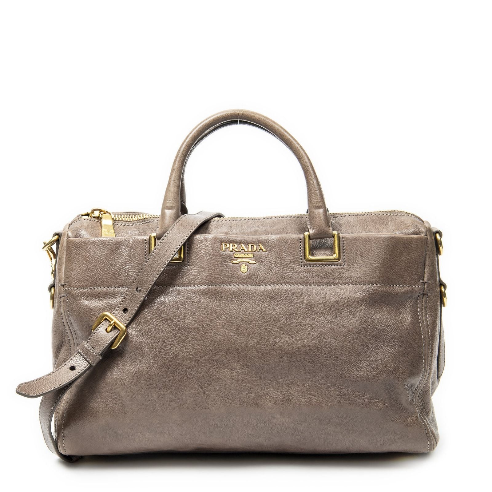 Prada Slip Pocket Soft Boston Light Brown Vitello Luxe Messenger
