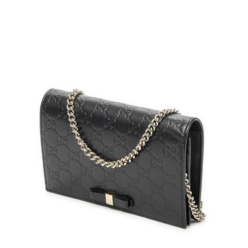Gucci Signature Bow Chain Wallet Black Guccissima — view 2