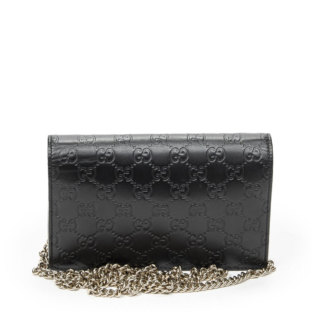 Gucci Signature Bow Chain Wallet Black Guccissima — view 5