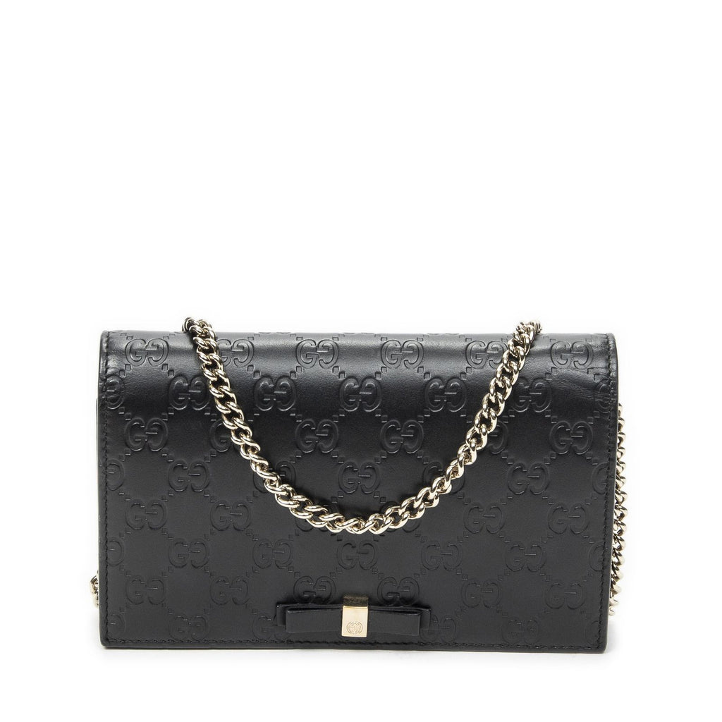 Gucci Signature Bow Chain Wallet Black Guccissima