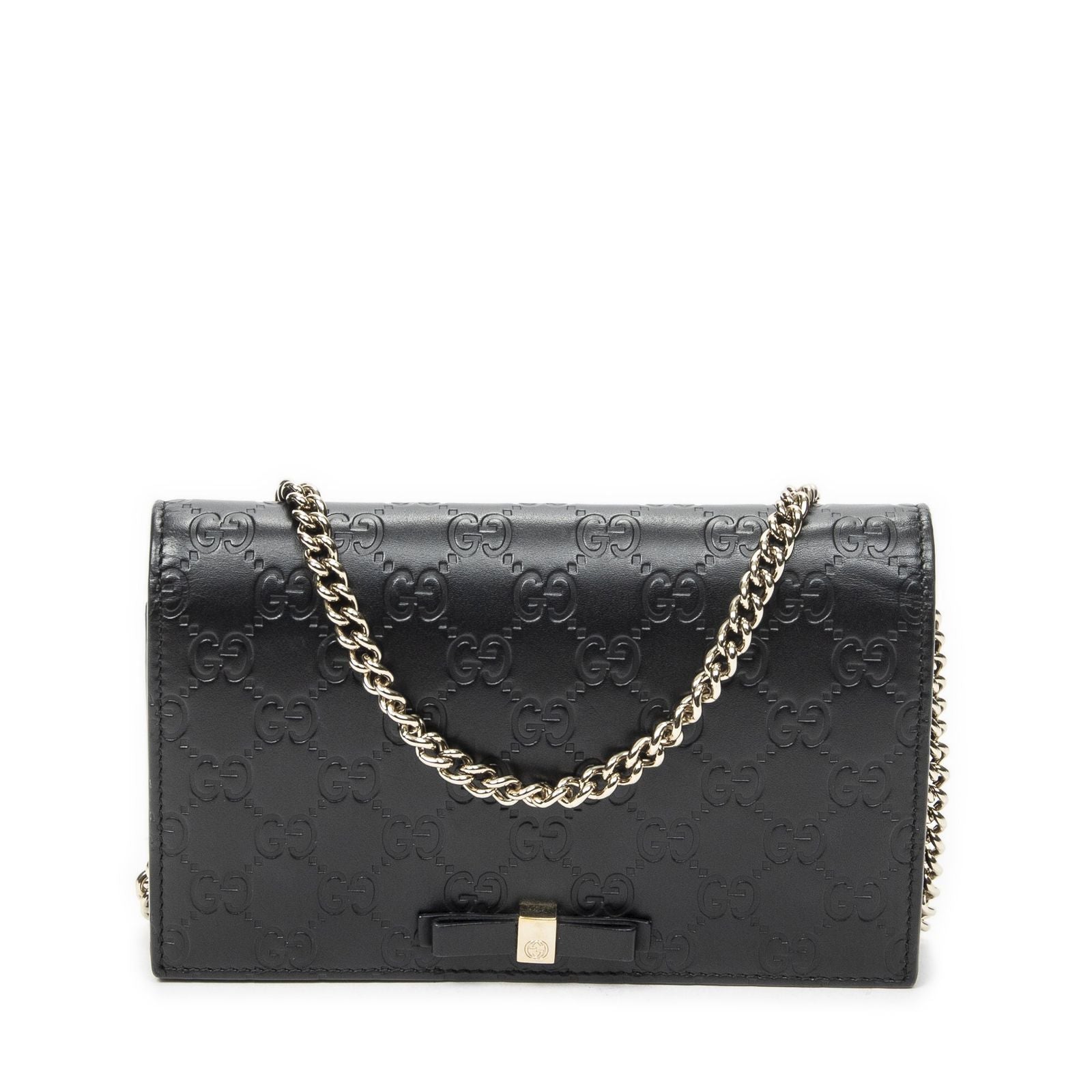 Gucci Signature Bow Chain Wallet Black Guccissima