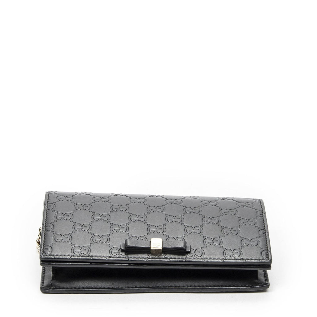 Gucci Signature Bow Chain Wallet Black Guccissima — view 6