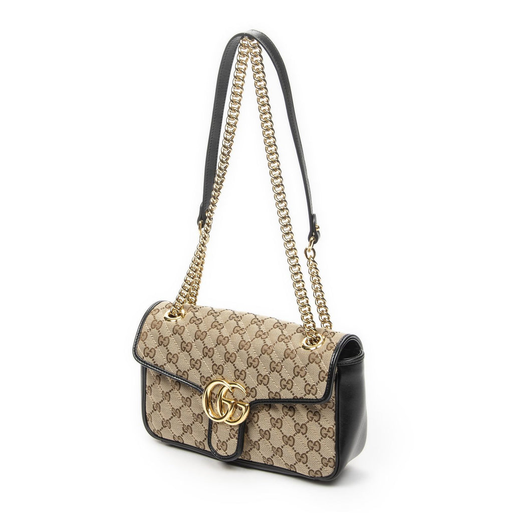Gucci Medium GG Marmont Flap Beige Black Matelasse Canvas — view 2