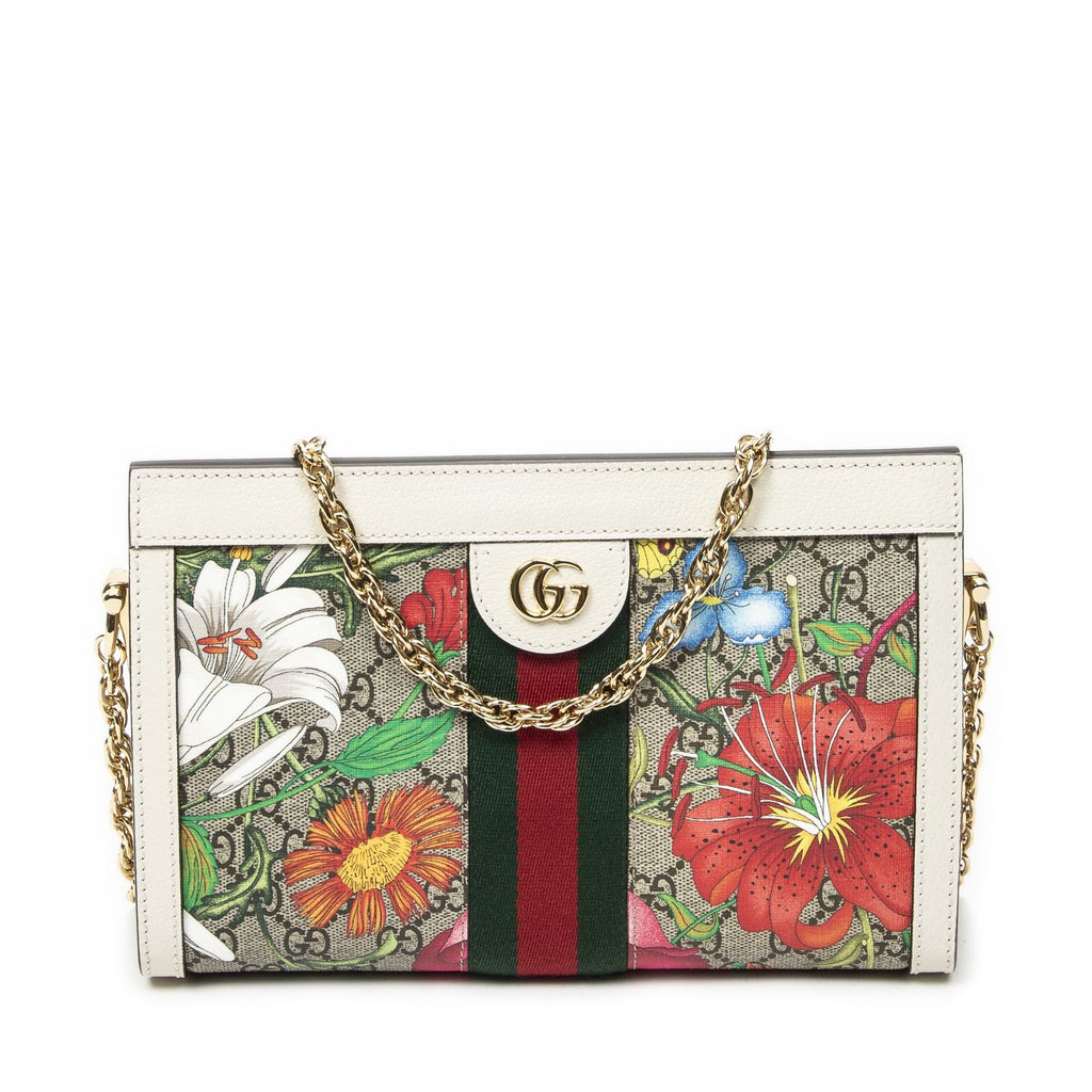Gucci Small GG Ophidia Beige Ivory Floral Print Supreme Canvas Messenger