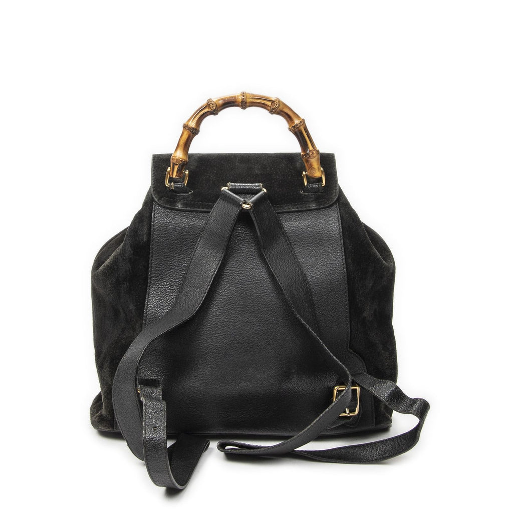 Gucci Large Bamboo Backpack Black Suede Leather — view 5