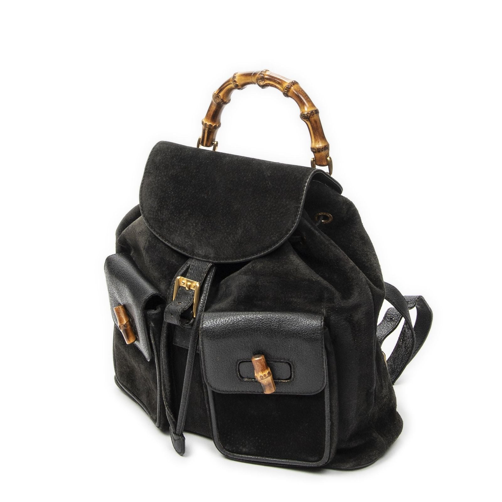 Gucci Large Bamboo Backpack Black Suede Leather — view 2