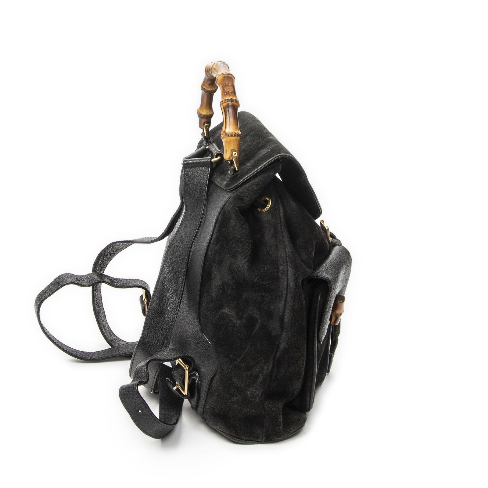 Gucci Large Bamboo Backpack Black Suede Leather — view 4