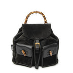 Gucci Large Bamboo Backpack Black Suede Leather